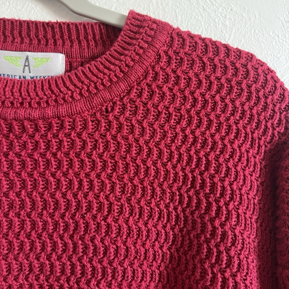 Vintage 90s Red Cotton Fisherman Knit Sweater Traditional Coastal Large - Picture 6 of 11